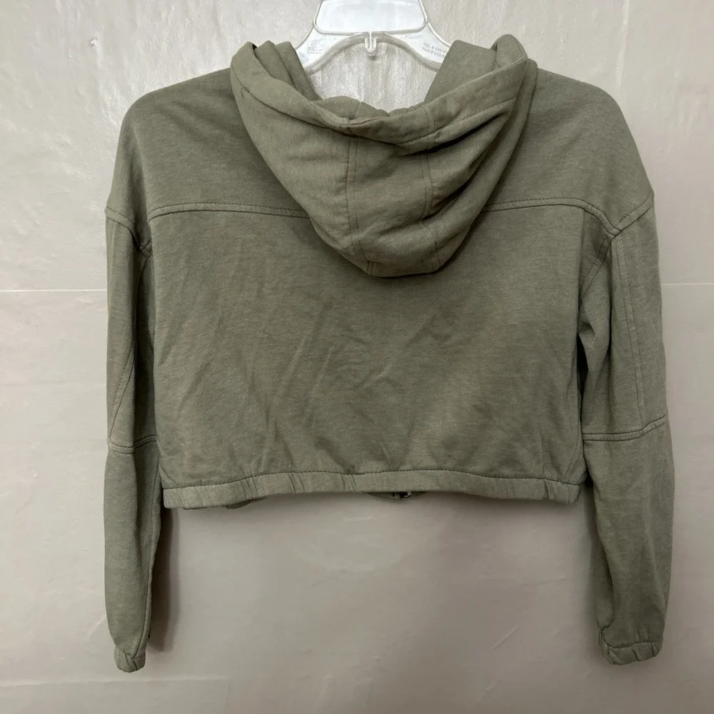 Reserve Fairfax Large‎ Sage Green Cropped Zip Front Hoodie Sweatshirt